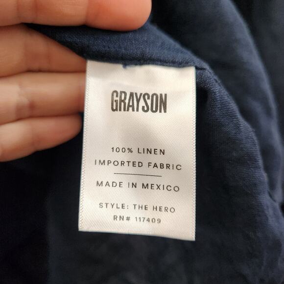 GRAYSON The Hero Linen Button Down Shirt L Navy Minimalist Beach Coastal Fall - Picture 5 of 7